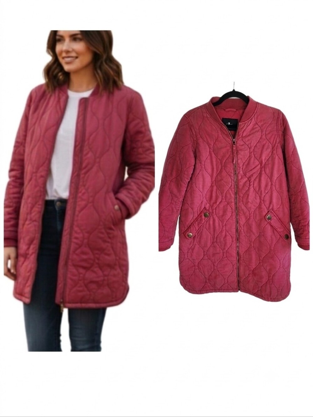 7 For All Mankind Barn Coat red quilted long coat Women's size small